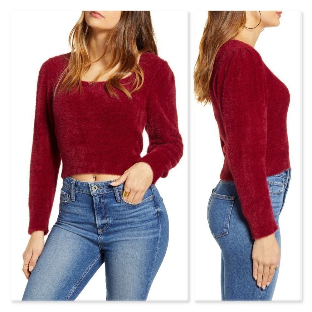 ASTR Fuzzy Crop Sweater sz XS in Wine- NEW